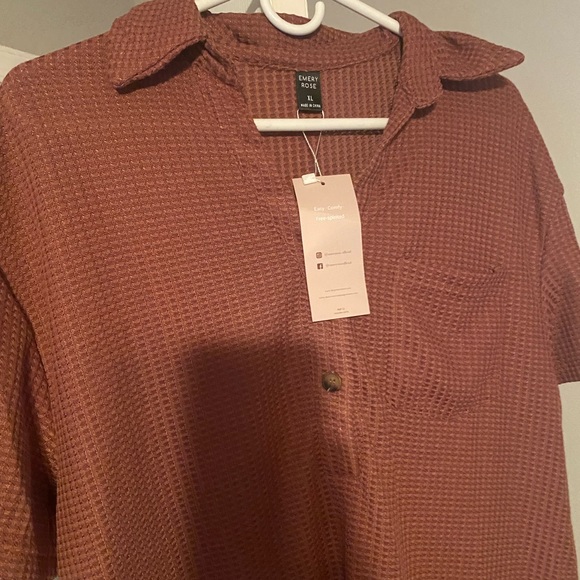 NWT EMERY ROSE RUSTY BROWN WAFFLE KNIT   COLLARED OVERSIZED SWING POCKET DRESS - Picture 3 of 3